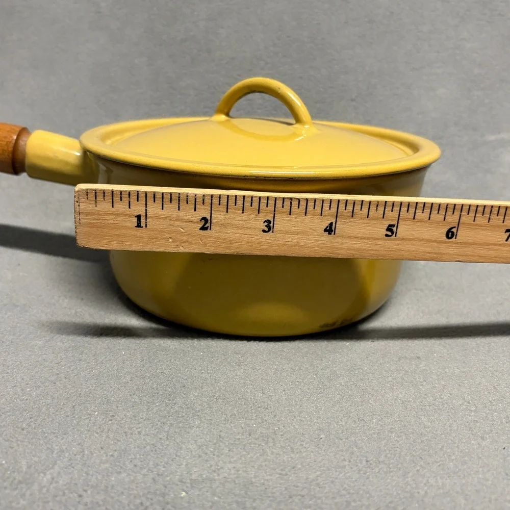 Descoware Saucepan Lid Yellow Good Vintage Wood Handle Enamel Cast Iron Belgium